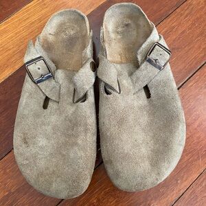 Birkenstock Suede Buckle Slip-On Clogs, size 38 women’s shoes